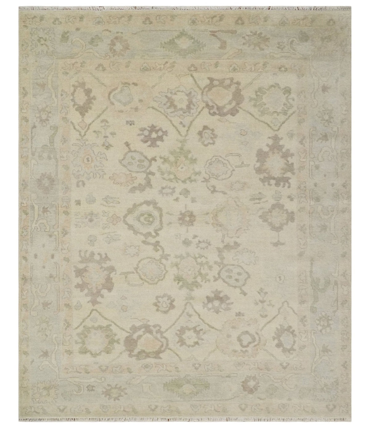 Custom Made Traditional Camel and Silver Antique Style Oushak Hand knotted Wool Area Rug.