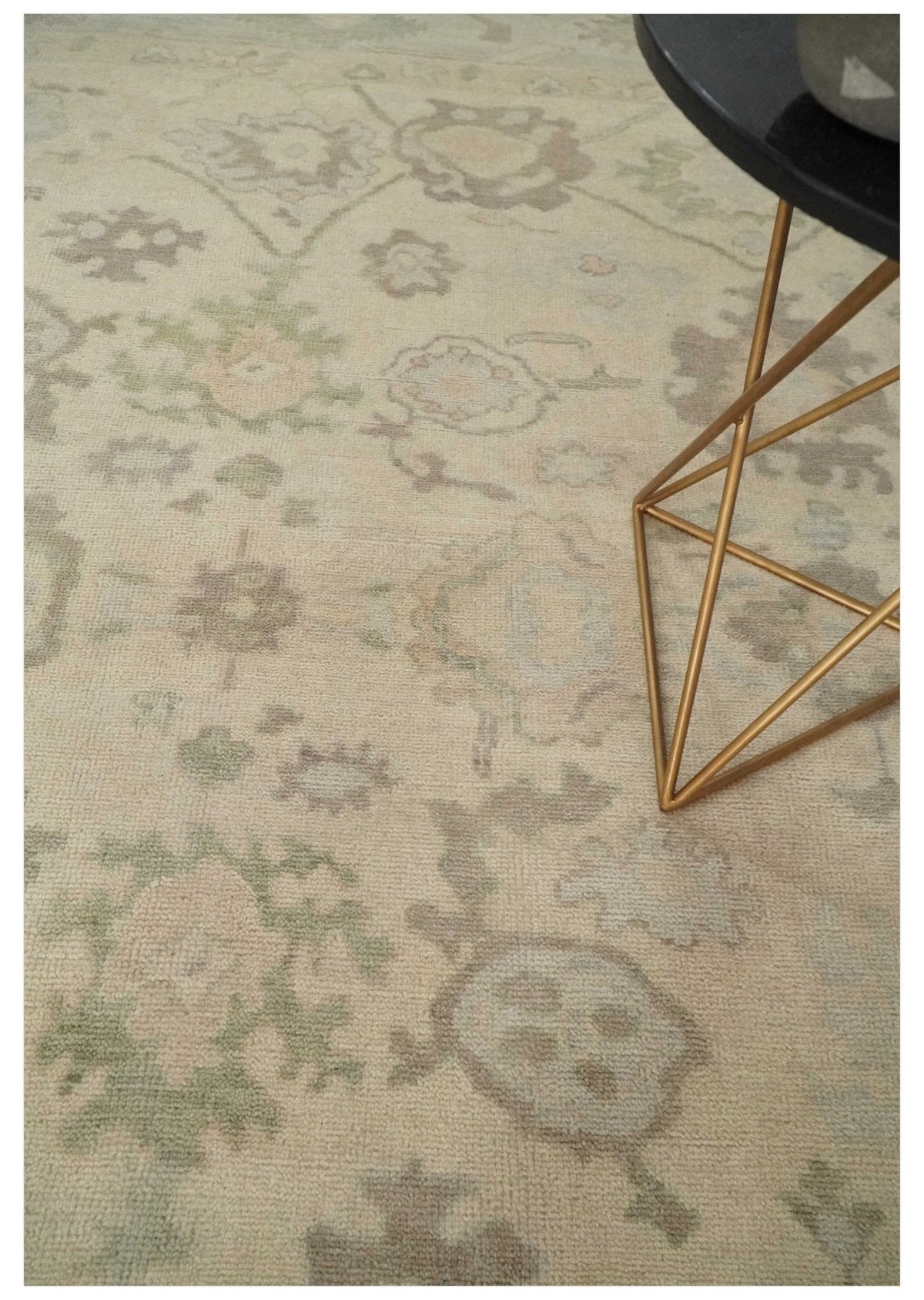 Custom Made Traditional Camel and Silver Antique Style Oushak Hand knotted Wool Area Rug.