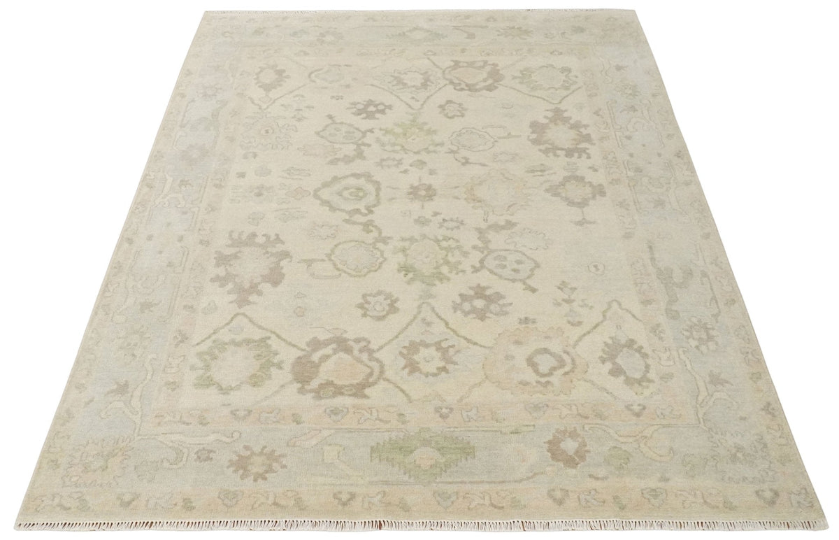 Custom Made Traditional Camel and Silver Antique Style Oushak Hand knotted Wool Area Rug.