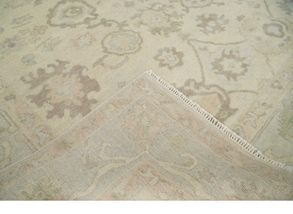 Custom Made Traditional Camel and Silver Antique Style Oushak Hand knotted Wool Area Rug.