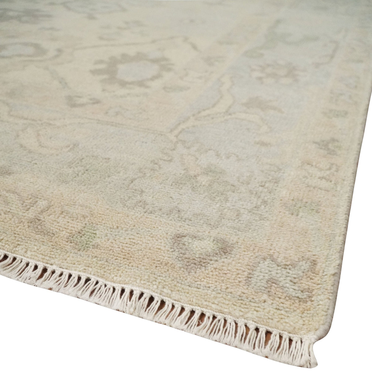 Custom Made Traditional Camel and Silver Antique Style Oushak Hand knotted Wool Area Rug.