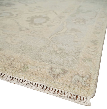 Custom Made Traditional Camel and Silver Antique Style Oushak Hand knotted Wool Area Rug.