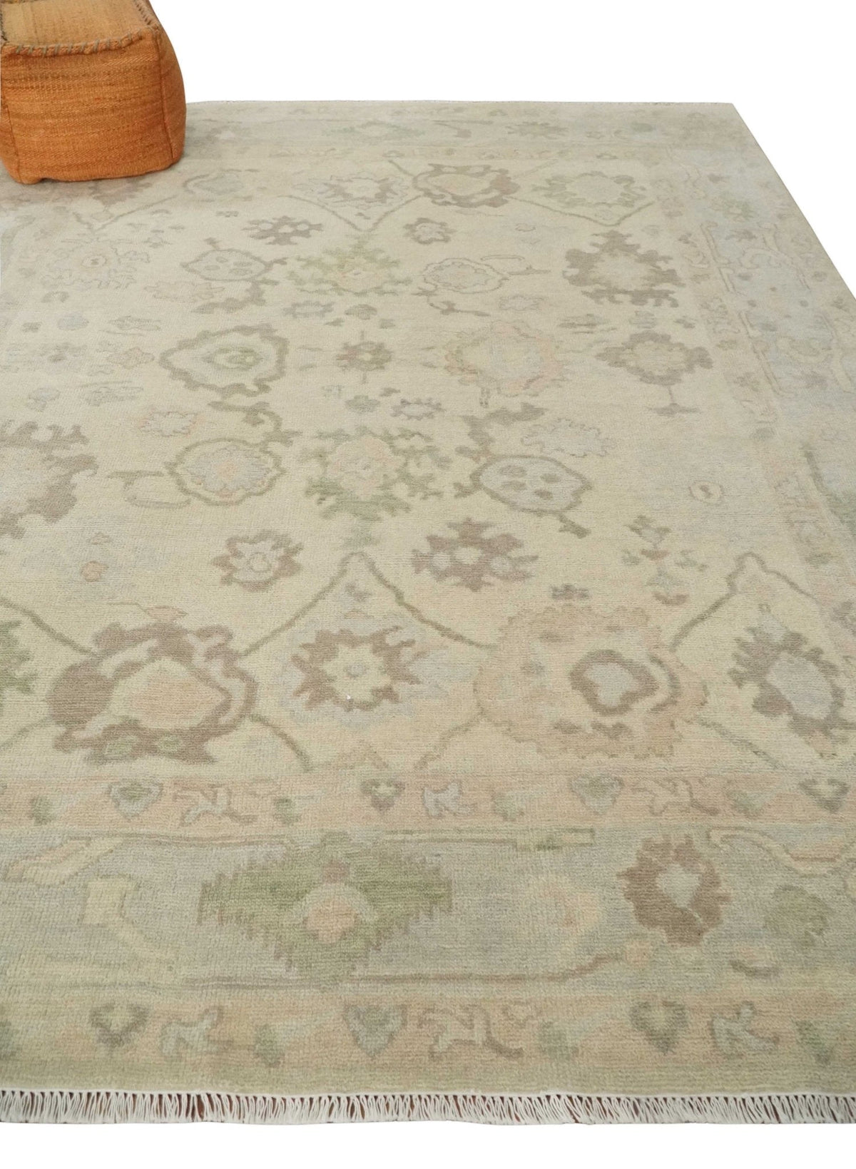 Custom Made Traditional Camel and Silver Antique Style Oushak Hand knotted Wool Area Rug.