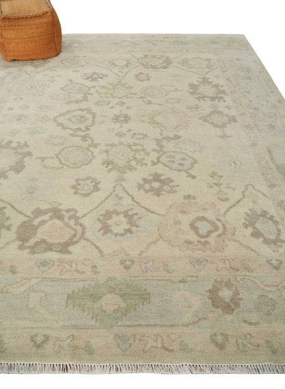 Custom Made Traditional Camel and Silver Antique Style Oushak Hand knotted Wool Area Rug.