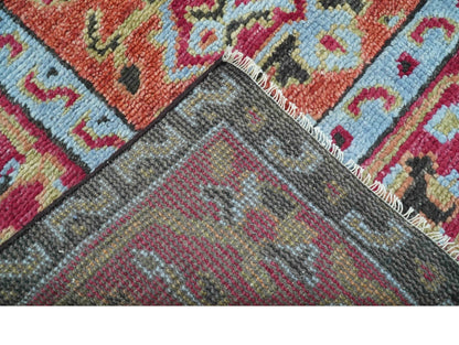 Custom Made Traditional Central Medallions Design Rust And Black Hand Knotted Wool Rug.
