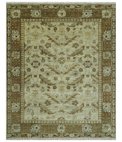 Custom Made Traditional Design Beige And Brown Hand Knotted wool area rug.