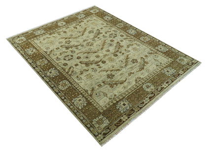 Custom Made Traditional Design Beige And Brown Hand Knotted wool area rug.