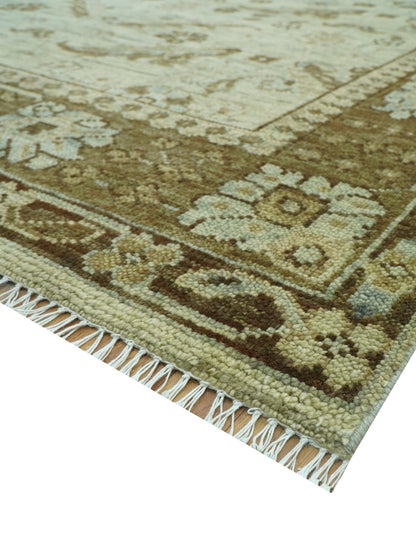 Custom Made Traditional Design Beige And Brown Hand Knotted wool area rug.