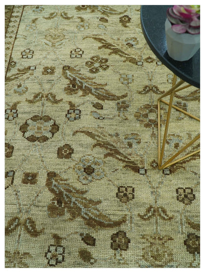 Custom Made Traditional Design Beige And Brown Hand Knotted wool area rug.