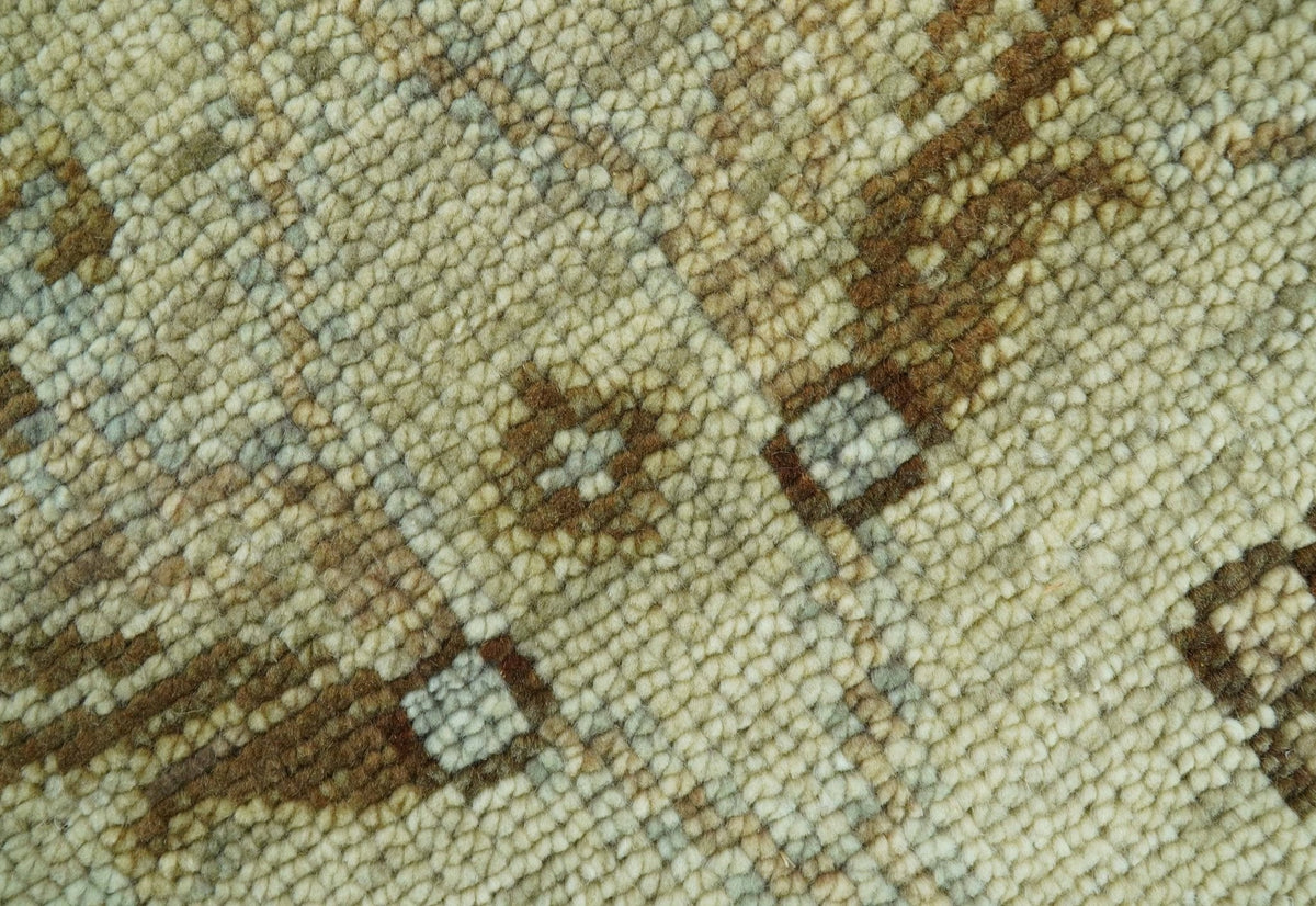 Custom Made Traditional Design Beige And Brown Hand Knotted wool area rug.