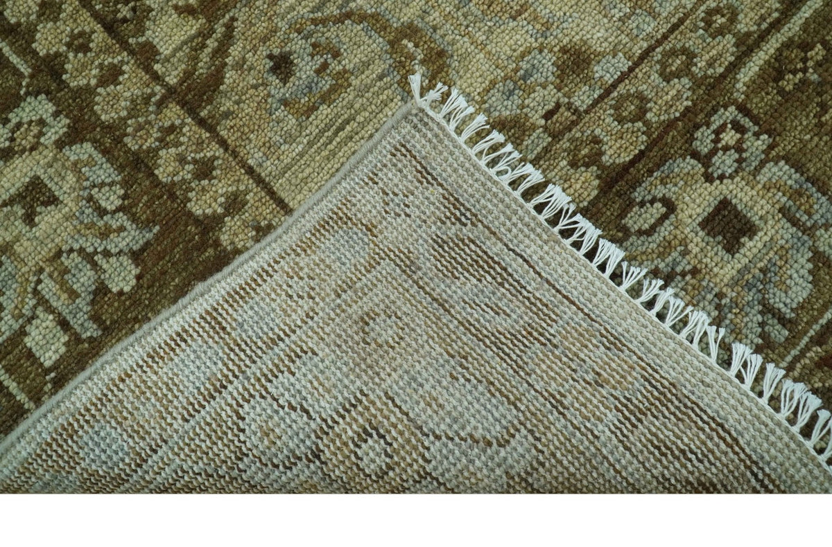 Custom Made Traditional Design Beige And Brown Hand Knotted wool area rug.