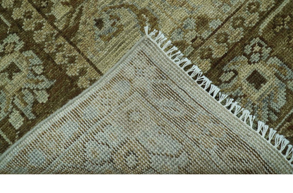 Custom Made Traditional Design Beige And Brown Hand Knotted wool area rug.