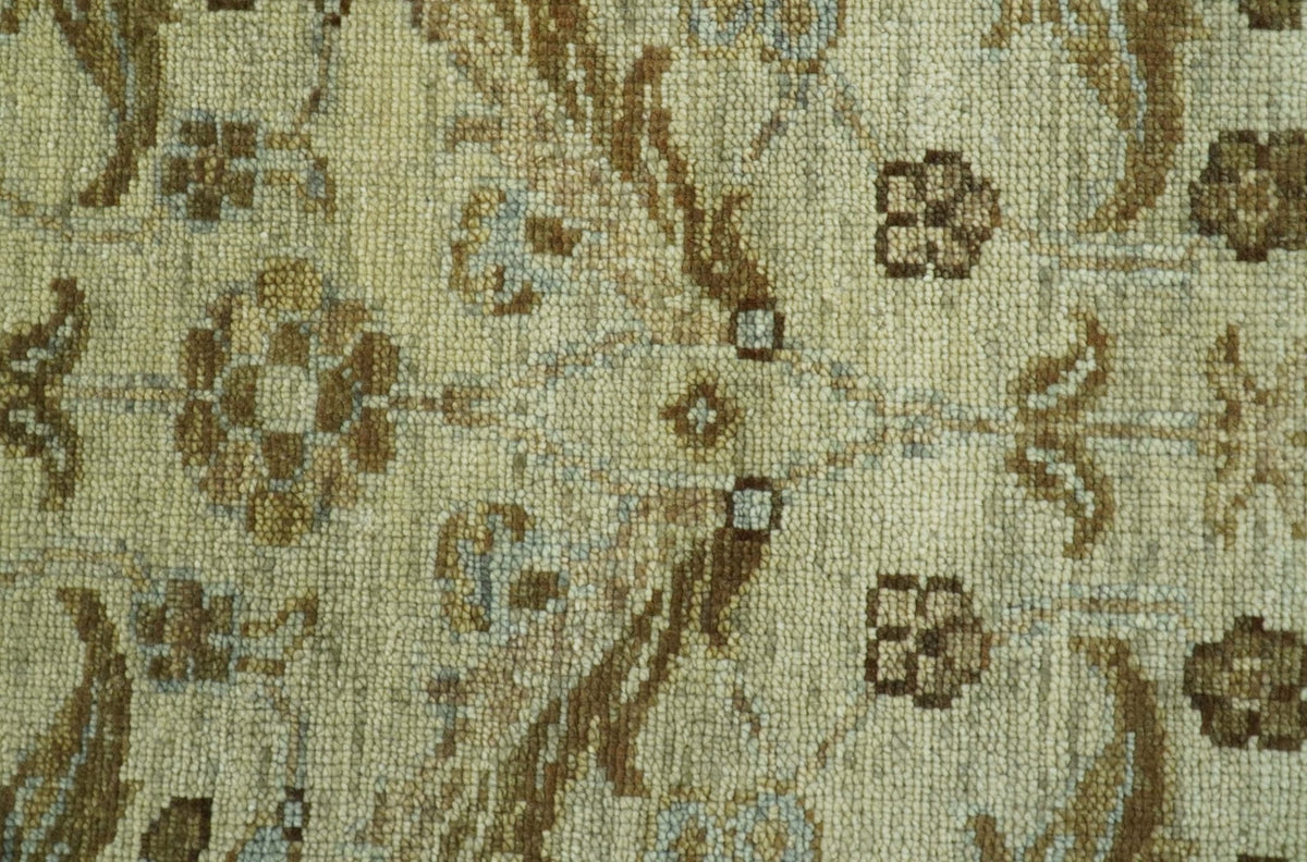 Custom Made Traditional Design Beige And Brown Hand Knotted wool area rug.