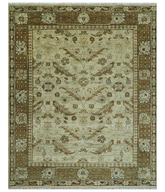 Custom Made Traditional Design Beige And Brown Hand Knotted wool area rug.