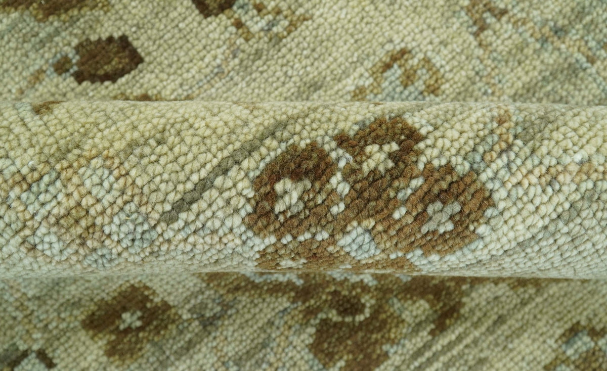 Custom Made Traditional Design Beige And Brown Hand Knotted wool area rug.