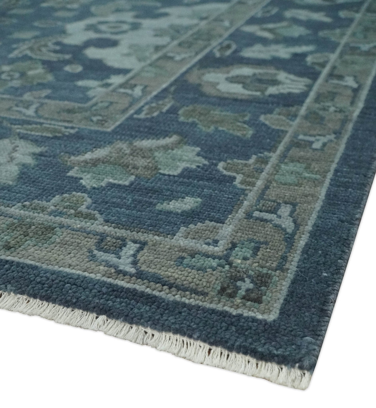 Custom Made Traditional Design Blue, Silver and Gray Hand knotted wool Area Rug.