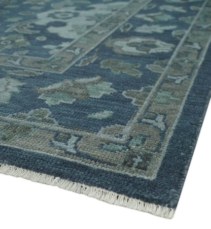 Custom Made Traditional Design Blue, Silver and Gray Hand knotted wool Area Rug.