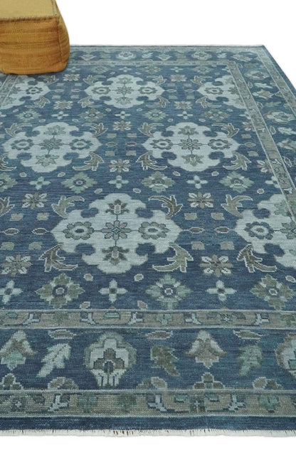 Custom Made Traditional Design Blue, Silver and Gray Hand knotted wool Area Rug.
