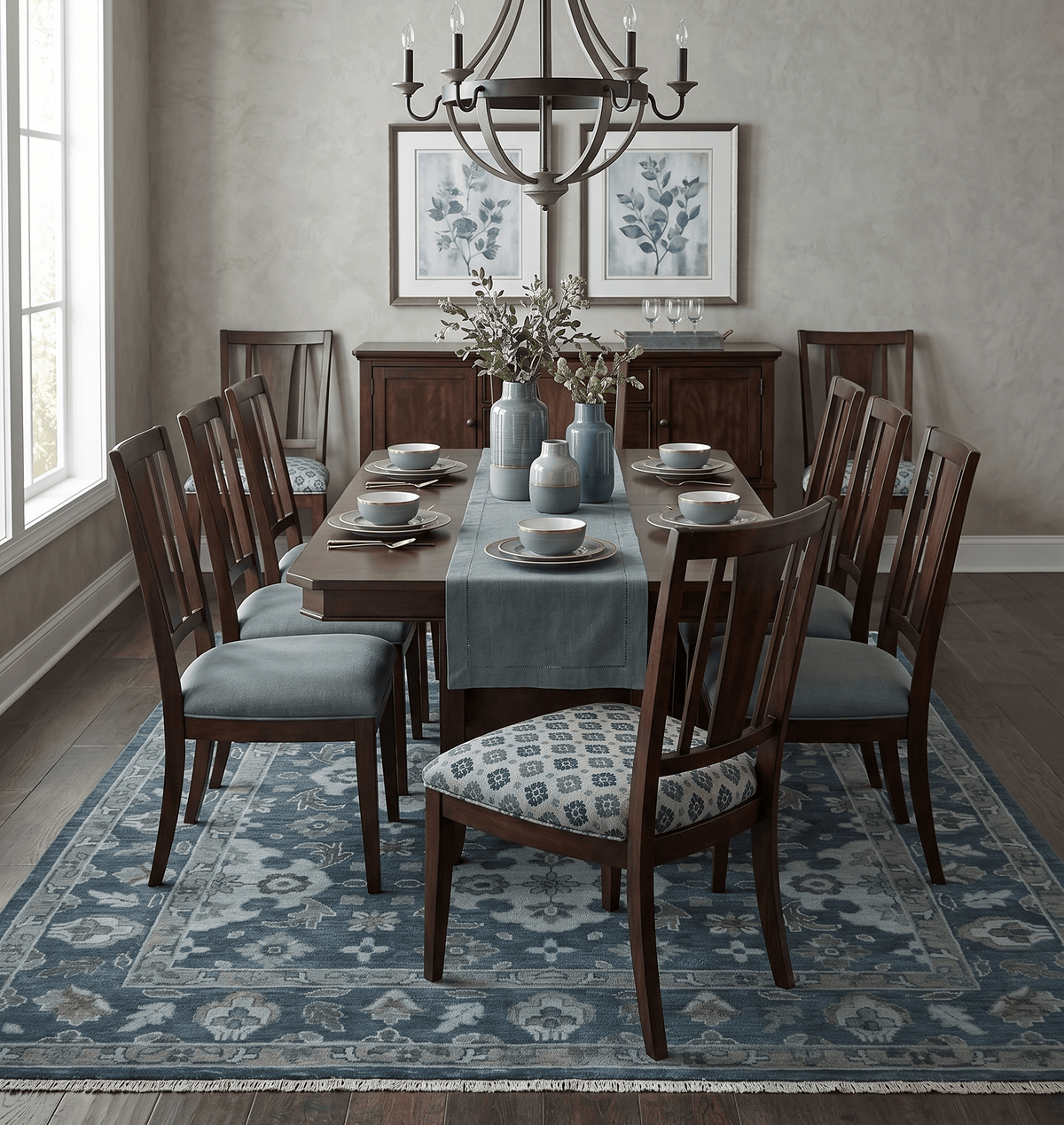 Custom Made Traditional Design Blue, Silver and Gray Hand knotted wool Area Rug.