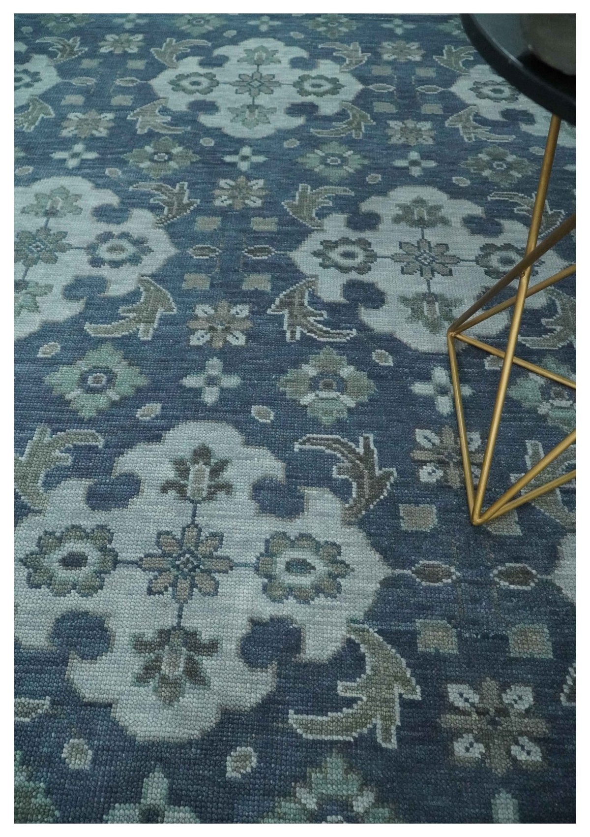 Custom Made Traditional Design Blue, Silver and Gray Hand knotted wool Area Rug.