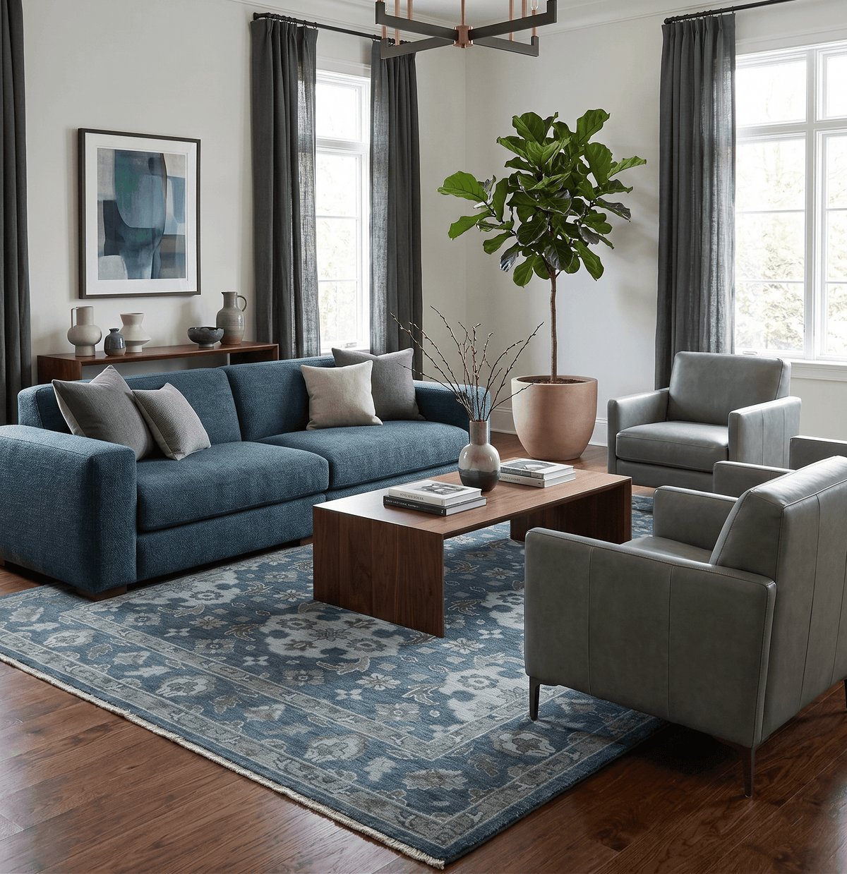 Custom Made Traditional Design Blue, Silver and Gray Hand knotted wool Area Rug.