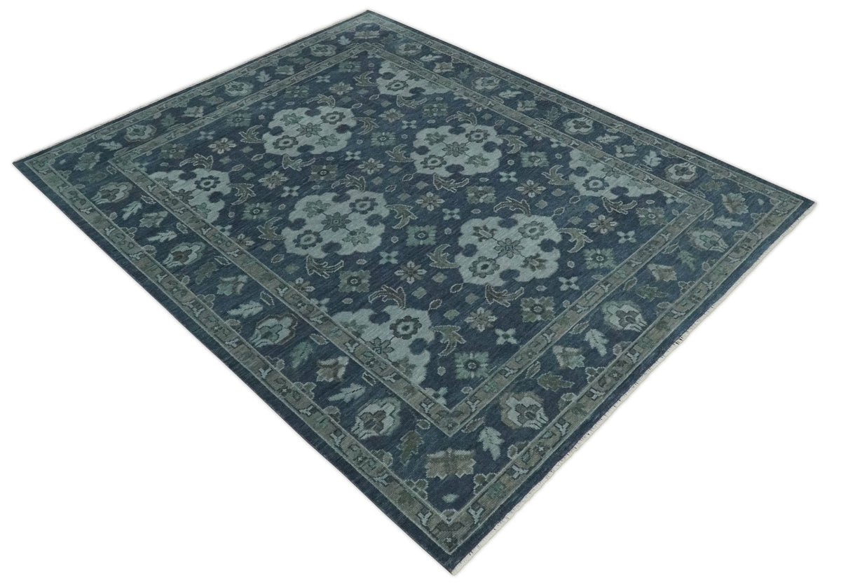 Custom Made Traditional Design Blue, Silver and Gray Hand knotted wool Area Rug.