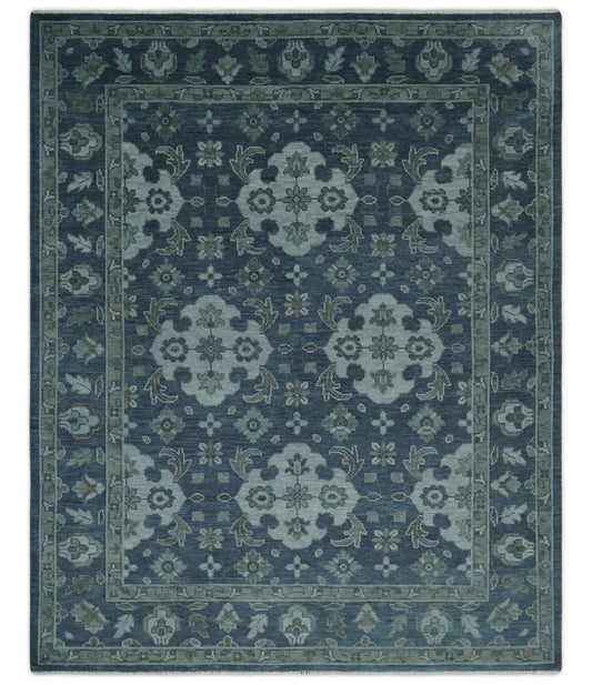 Custom Made Traditional Design Blue, Silver and Gray Hand knotted wool Area Rug.