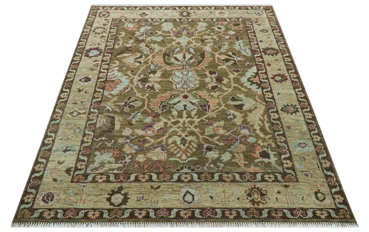 Custom Made Traditional Design Brown And Beige Hand Knotted wool area rug.