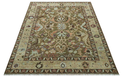 Custom Made Traditional Design Brown And Beige Hand Knotted wool area rug.