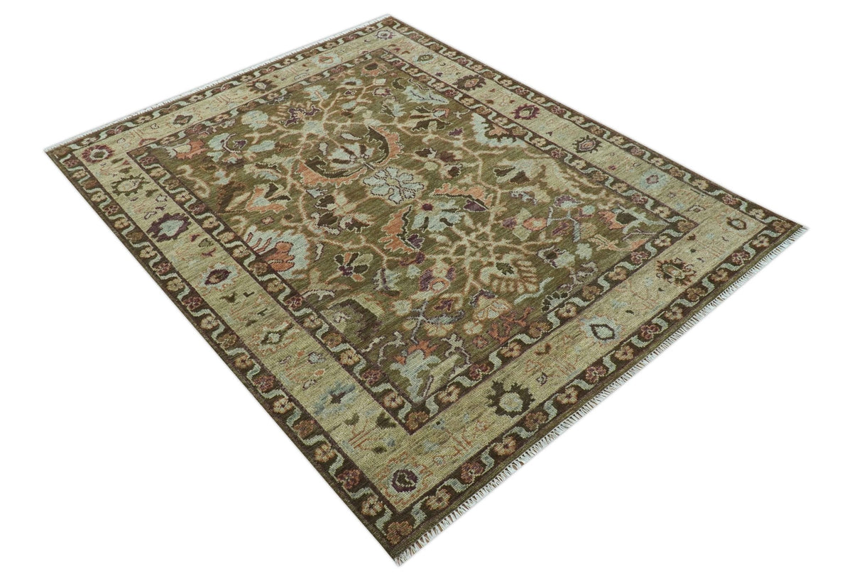 Custom Made Traditional Design Brown And Beige Hand Knotted wool area rug.