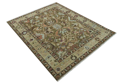 Custom Made Traditional Design Brown And Beige Hand Knotted wool area rug.