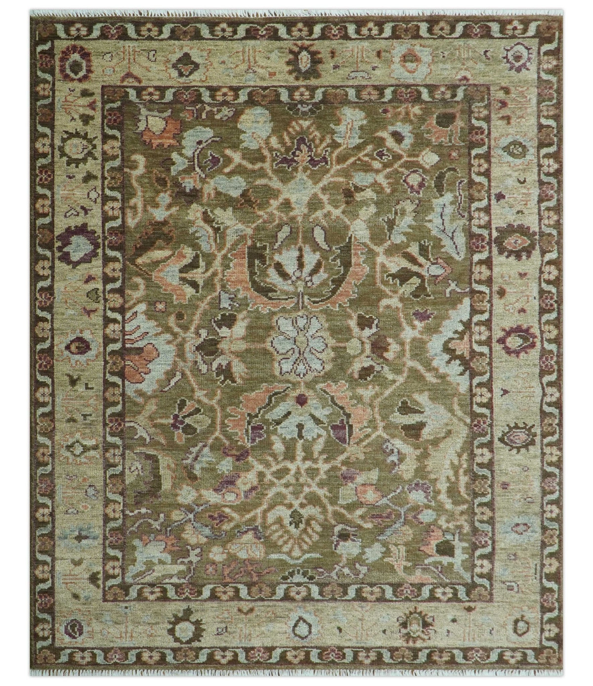 Custom Made Traditional Design Brown And Beige Hand Knotted wool area rug.