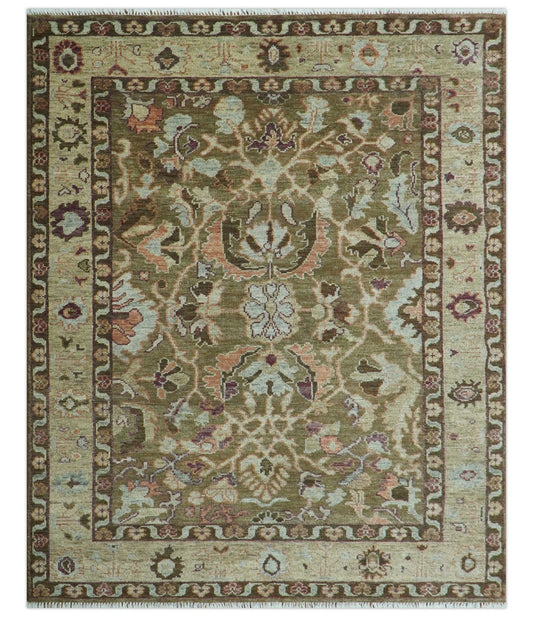 Custom Made Traditional Design Brown And Beige Hand Knotted wool area rug.