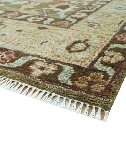 Custom Made Traditional Design Brown And Beige Hand Knotted wool area rug.