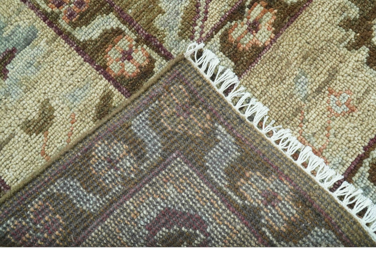 Custom Made Traditional Design Brown And Beige Hand Knotted wool area rug.