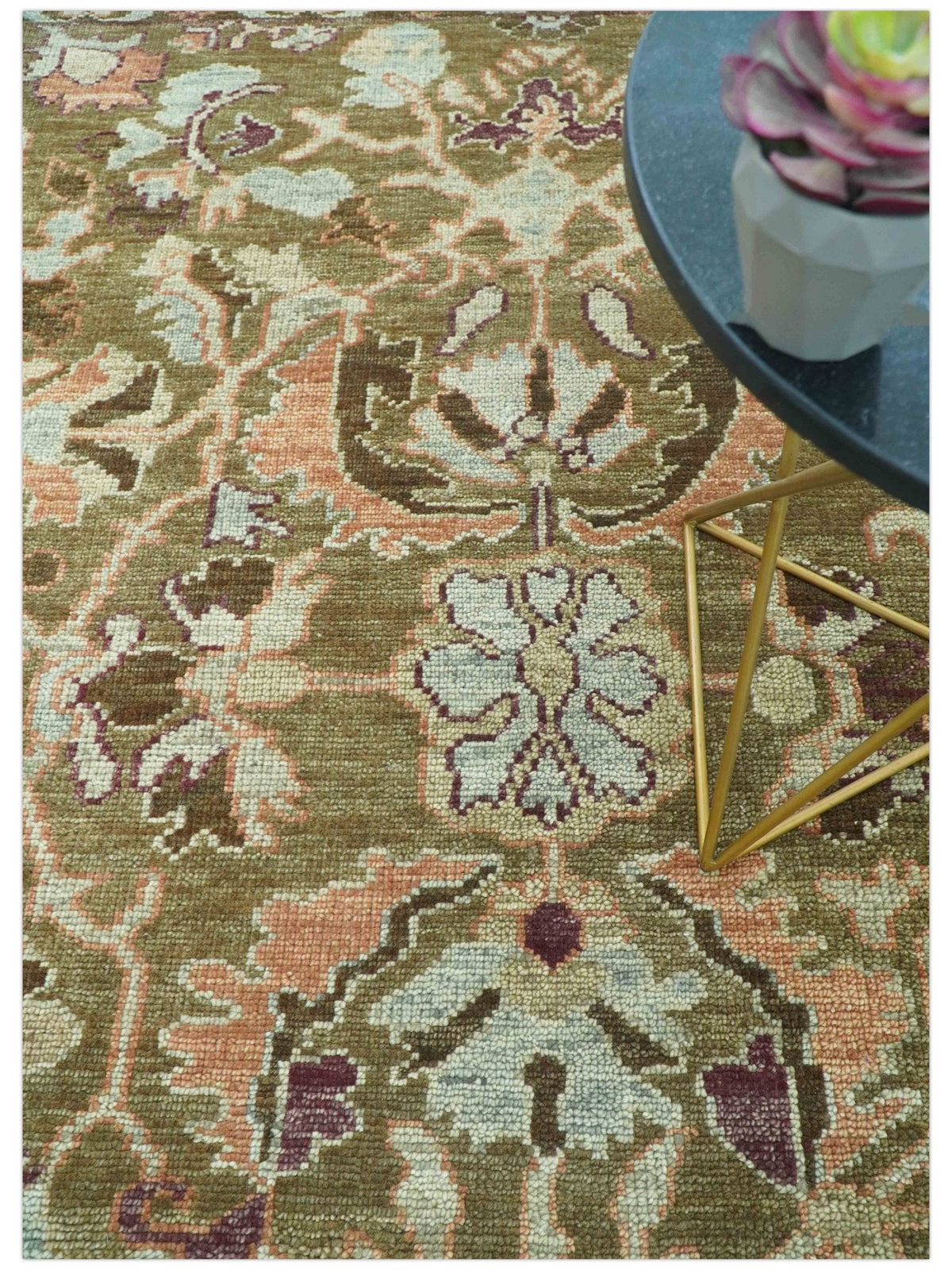 Custom Made Traditional Design Brown And Beige Hand Knotted wool area rug.