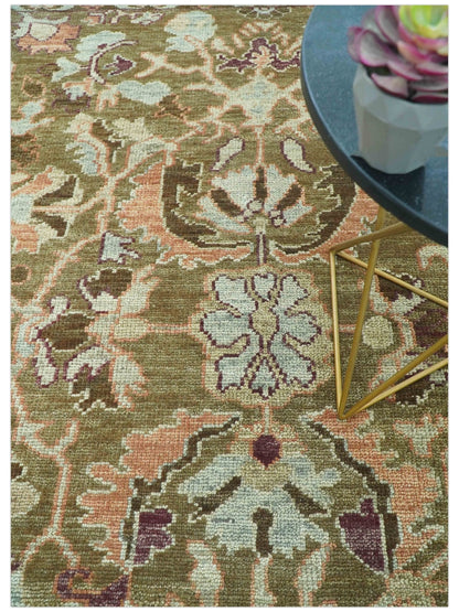 Custom Made Traditional Design Brown And Beige Hand Knotted wool area rug.