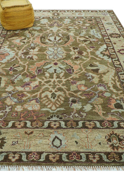 Custom Made Traditional Design Brown And Beige Hand Knotted wool area rug.