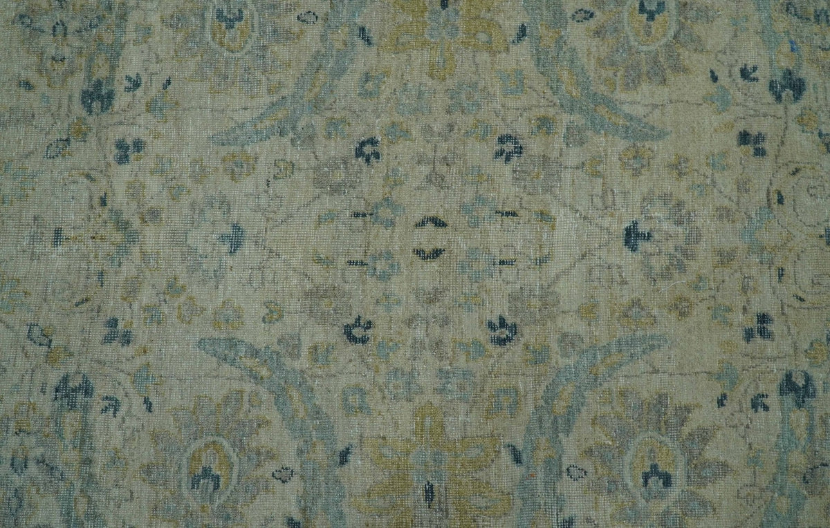 Custom Made Traditional Distressed Blue And Beige Hand Knotted wool area rug.
