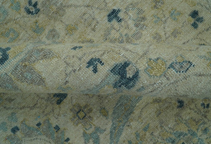 Custom Made Traditional Distressed Blue And Beige Hand Knotted wool area rug.