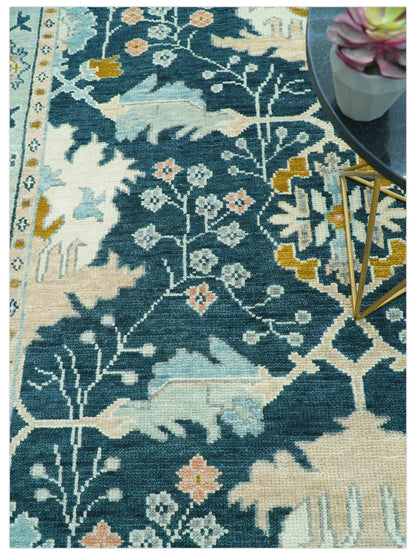 Custom Made Traditional Donegal Design Blue Hand Knotted wool area rug.
