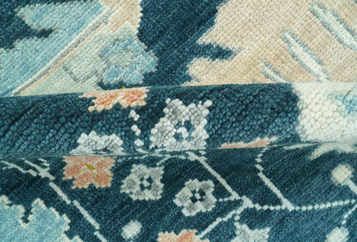 Custom Made Traditional Donegal Design Blue Hand Knotted wool area rug.