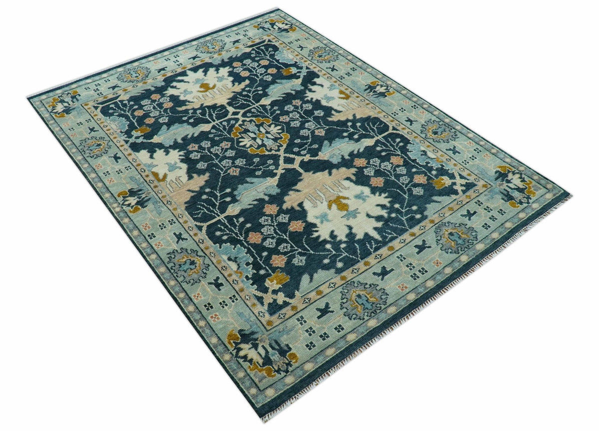 Custom Made Traditional Donegal Design Blue Hand Knotted wool area rug.