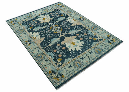 Custom Made Traditional Donegal Design Blue Hand Knotted wool area rug.