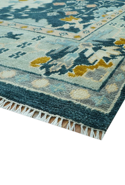 Custom Made Traditional Donegal Design Blue Hand Knotted wool area rug.