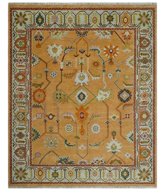 Custom Made Traditional Floral Dark Peach and Ivory Hand knotted Multi Size wool Area Rug.