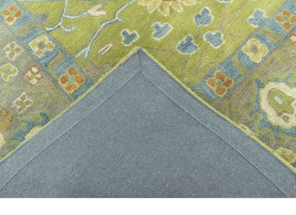 Custom Made Traditional Floral Design Green And Blue Hand Tufted wool Area Rug.