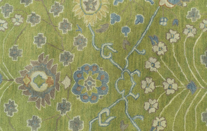 Custom Made Traditional Floral Design Green And Blue Hand Tufted wool Area Rug.