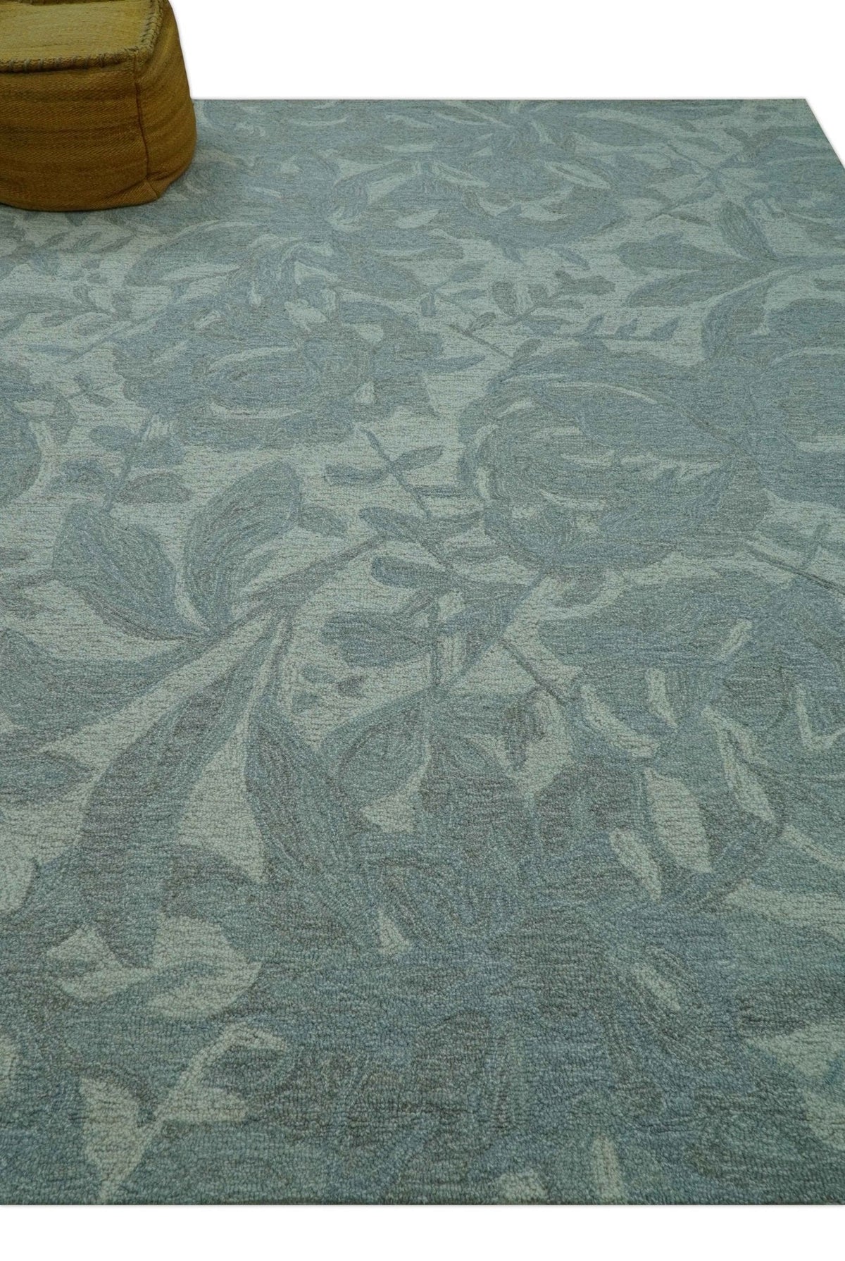 Custom Made Traditional Floral Design Silver And Blue Hand Tufted Wool Area Rug.