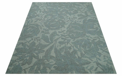 Custom Made Traditional Floral Design Silver And Blue Hand Tufted Wool Area Rug.